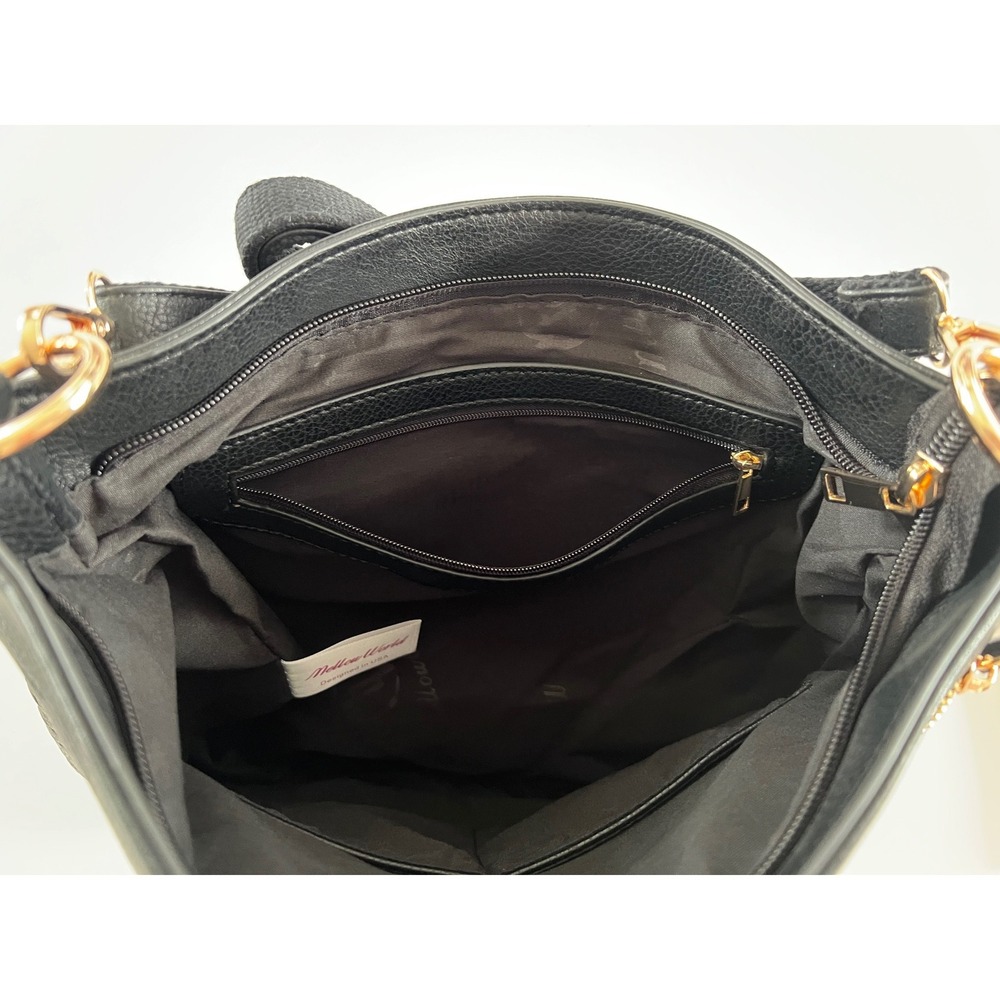 Mellow World Black Vegan Leather Crossbody Bag Woven Texture Gold Hardware NWT - Picture 9 of 14